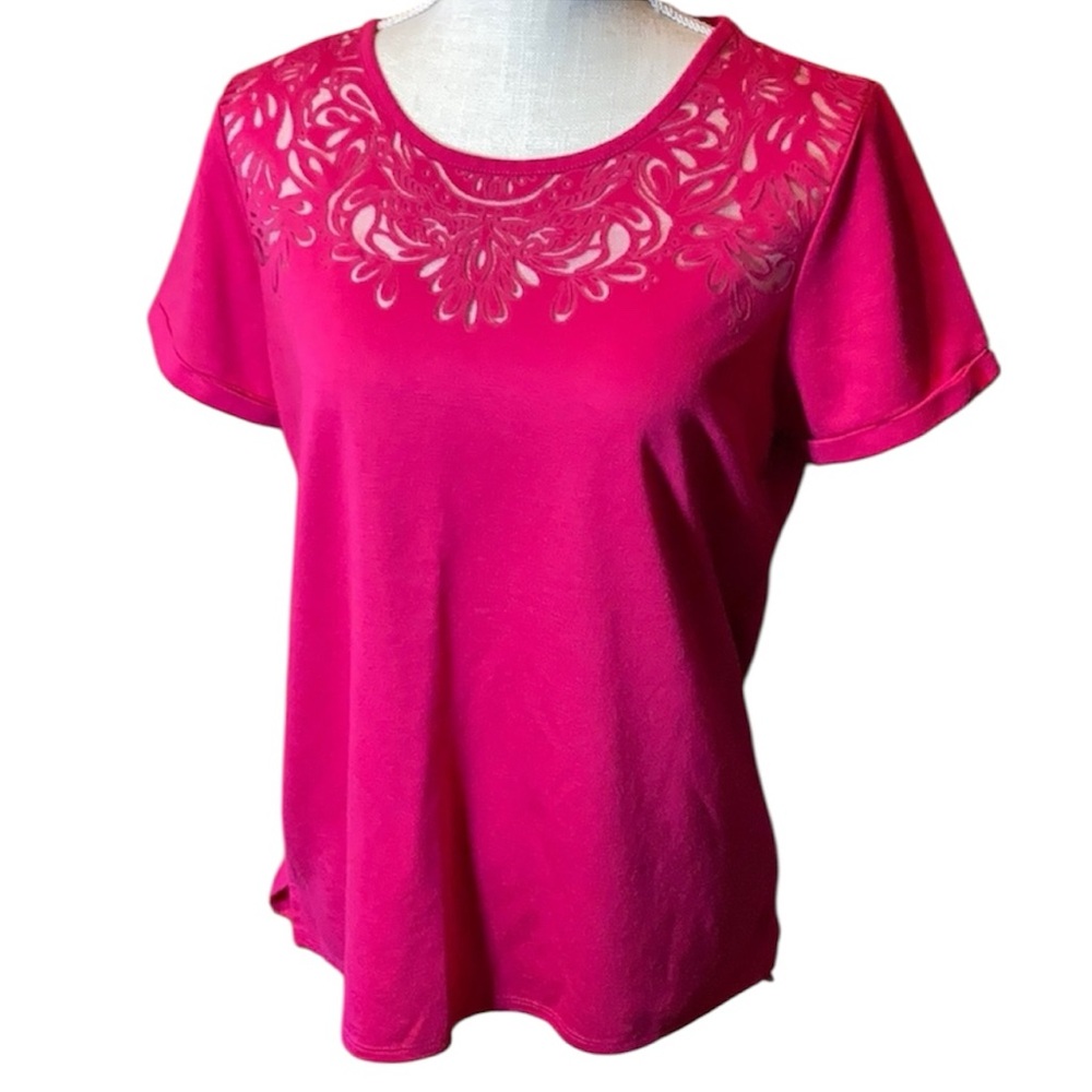 C. Wonder Magenta Lace Cut Edge Top